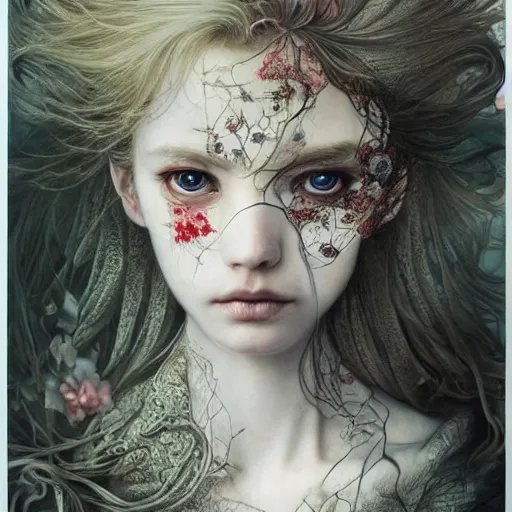 Prompt: 👁👁️👁️👁️👁️👁️👁️👁️👁️👁️👁️. Portrait art, high detail, hyperrealism, masterpiece, art by Yoshitaka Amano, Ayami Kojima, Takato Yamamoto