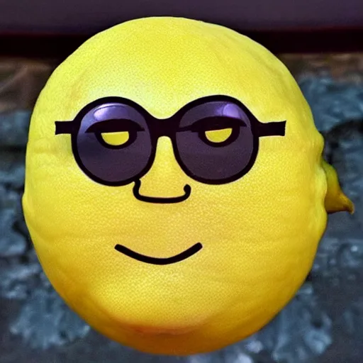 Prompt: a lemon with a face of john lennon on it