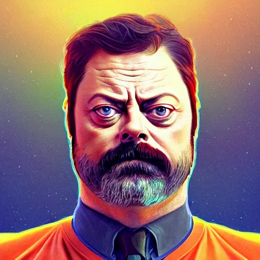 Prompt: portrait nick offerman as an orange hybrid mix, sci - fi and fantasy, intricate highly detailed digital painting, artstation, concept art, smooth and sharp focus, illustration, art by tan zi and ayanamikodon and alphonse mucha and wlop
