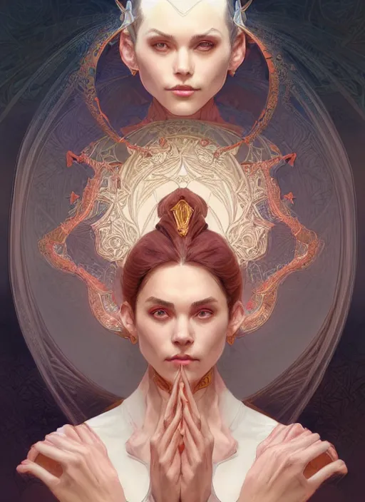 Image similar to symmetry!! portrait of a female sorcerer, dar fantasy, intricate, elegant, highly detailed, my rendition, digital painting, artstation, concept art, smooth, sharp focus, illustration, art by artgerm and greg rutkowski and alphonse mucha and huang guangjian and android jones and sachin teng