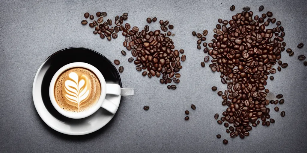 Prompt: coffee on a black glass with a coffee seed finishing on the white table, unreal 5, hyperrealistic, realistic, photorealistic, dynamic lighting, highly detailed, cinematic landscape, studio landscape, studio lighting