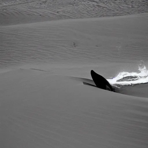 Image similar to giant whale swimming in sand dunes, photography