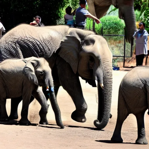 Image similar to minions swarm and consume an elephant at the san diego zoo, much to the horror of onlooking zookeepers