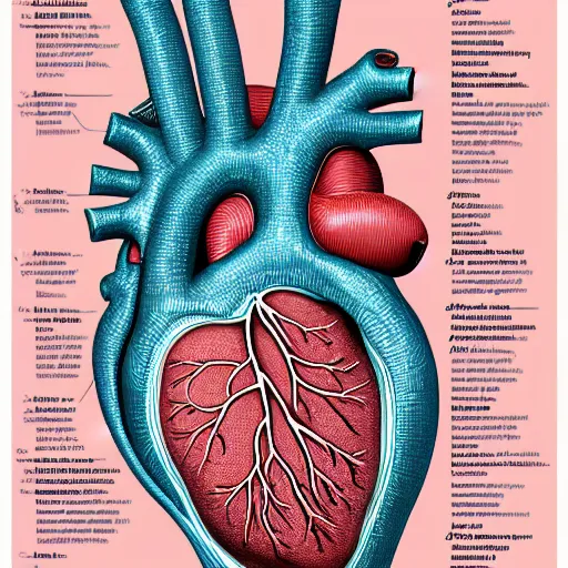 Prompt: Anatomy book page of the human heart, uncropped, 8k, highly detailed, educational, post graduate, commission, concept art, contest winning masterpiece.