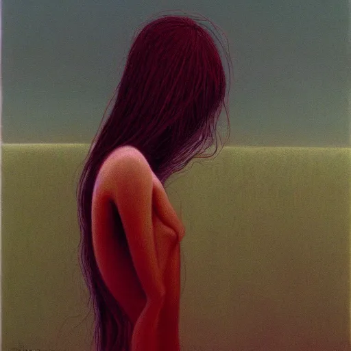 Image similar to crying girl as a zdzisław beksinski painting, nostalgic, sad