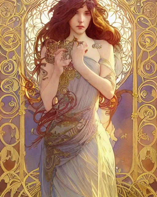 Image similar to secret romance | highly detailed | very intricate | art nouveau | gold filigree | romantic storybook fantasy | soft cinematic lighting | award - winning | disney concept art watercolor illustration by mandy jurgens and alphonse mucha and alena aenami | pastel color palette | featured on artstation