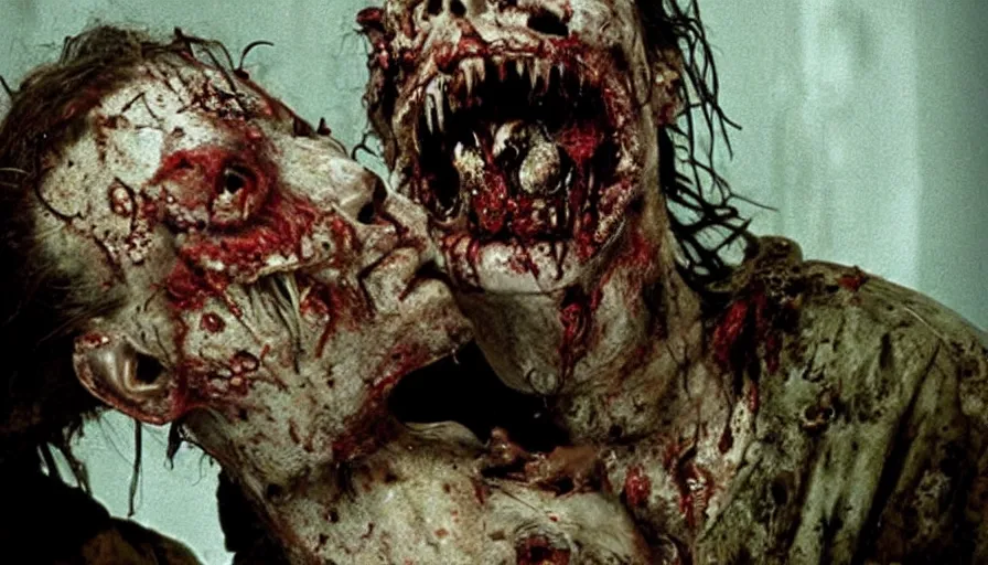 Image similar to a disgusting vile zombie monster eating a man, silent hill, house of 1000 corpses inspired by The Thing, by Cronenberg and greg nicotero