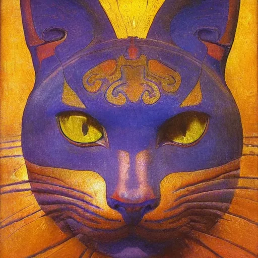 Image similar to masterpiece sculpture of a cloisonne cat head, by annie swynnerton and diego rivera and nicholas roerich and jean delville, symbolist, dramatic lighting, god rays, art brut, rich colors, smooth, sharp focus, extremely detailed, adolf wolfli and ( donato giancola and bilibin )