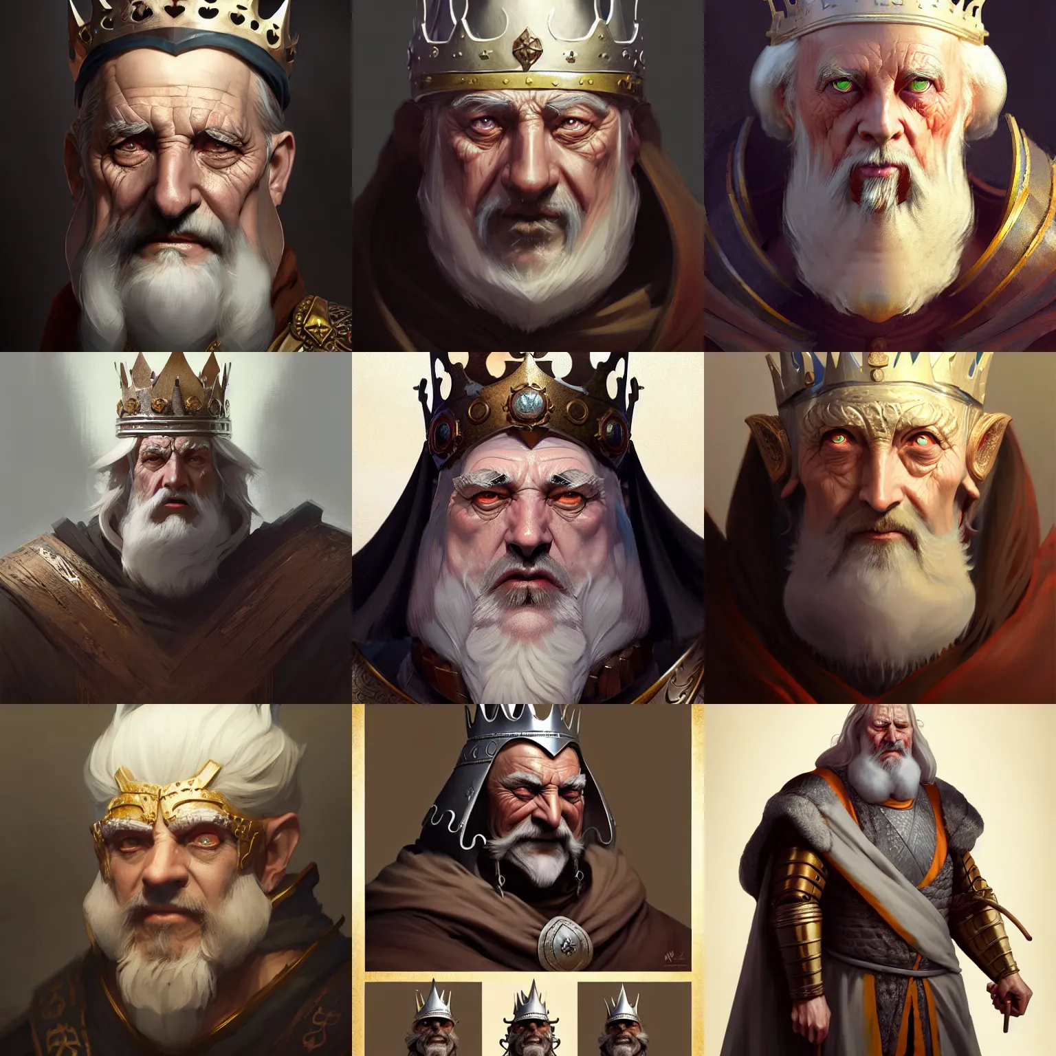Prompt: character concept art of a medieval old king | | distinct - fine, key visual, realistic shaded perfect face, fine details by stanley artgerm lau, wlop, rossdraws, james jean, andrei riabovitchev, marc simonetti, sakimichan, and jakub rebelka, trending on artstation