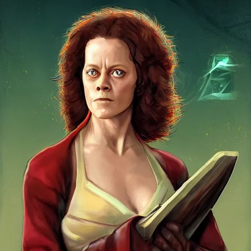 Image similar to young sigourney weaver as a d & d monk martial artist, character portrait by wlop