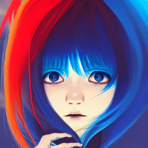 Image similar to red water swirling around rimuru tempest crying, enveloped in ghosts, sky blue straight hair, bangs, with amber eyes, black jacket, high collar, ultra fine detaile, dark theme, digital painting, psychedelic, cinematic, wlop, pixiv, ilya kuvshinov, ross tran