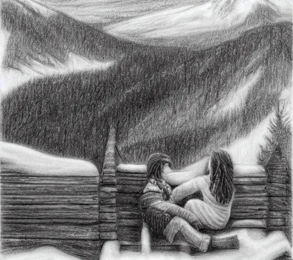 Girlfriend and Boyfriend Drawing Sitting on The Landscape