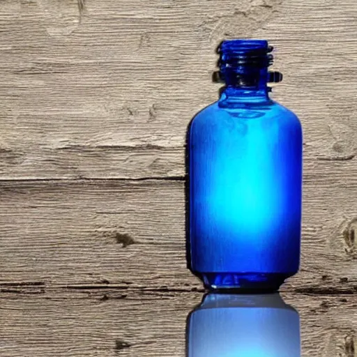 Prompt: blue fire in a bottle