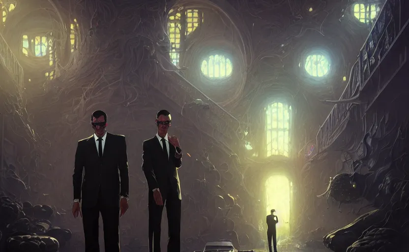 Prompt: highly detailed portrait of men in black, in resident alien, stephen bliss, unreal engine, fantasy art by greg rutkowski, loish, rhads, ferdinand knab, makoto shinkai and lois van baarle, ilya kuvshinov, rossdraws, tom bagshaw, global illumination, radiant light, detailed and intricate environment