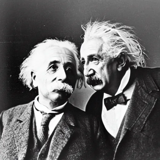 Image similar to vintage photo of Einstein and Thomas Alva Edison fighting