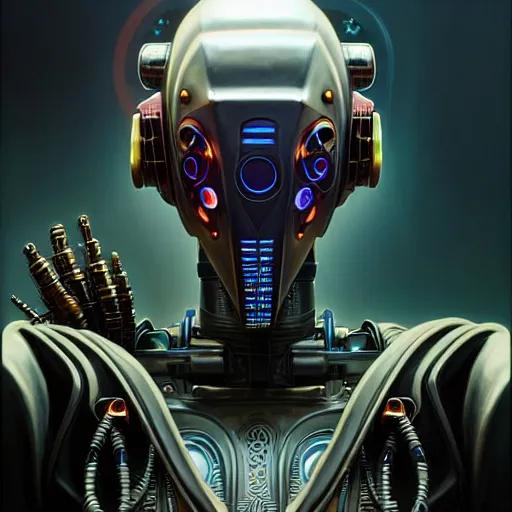 Image similar to low angle shot of a cyberpunk gazmask robot character, intricate, elegant, highly detailed, centered, digital painting, artstation, concept art, smooth, sharp focus, illustration, artgerm, Tomasz Alen Kopera, Peter Mohrbacher, donato giancola, Joseph Christian Leyendecker, WLOP, Boris Vallejo