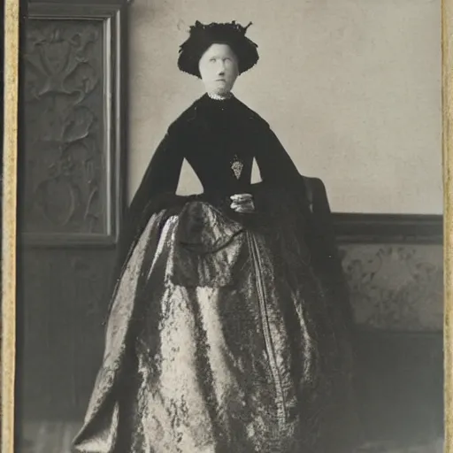 Image similar to high quality photo of a young noblewoman wearing black in mourning taken in 1 8 8 6