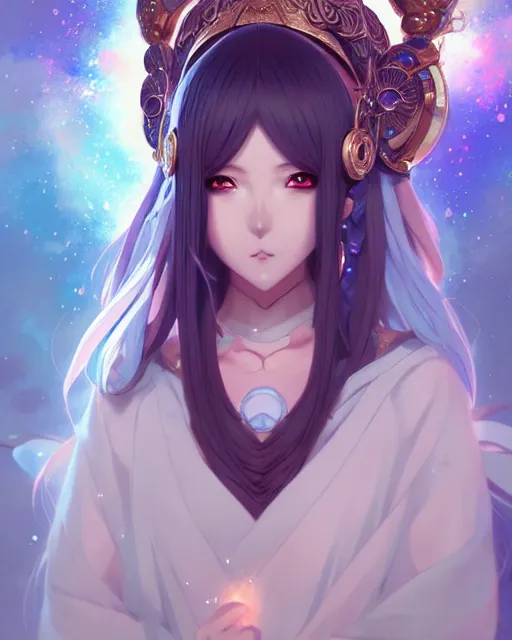 Image similar to character concept art of an anime goddess of the cosmos | | cute - fine - face, pretty face, realistic shaded perfect face, fine details by stanley artgerm lau, wlop, rossdraws, james jean, andrei riabovitchev, marc simonetti, and sakimichan, trending on artstation