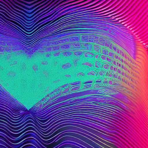 Prompt: the audio frequency waveform of love traveling through ripples of water, Multidimensional, fractal amalgamation, 8k, hyper realistic, octane render, hi-fructose, chromatic color scheme