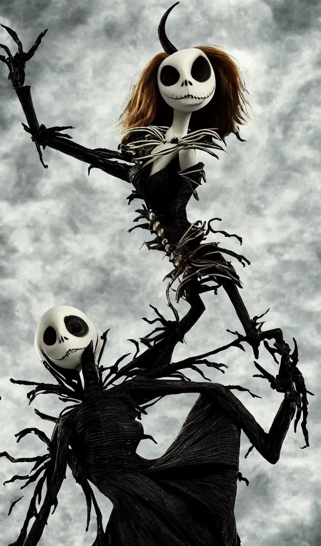 Prompt: Emma Watson in the nightmare before Christmas, smooth, by Tim Burton