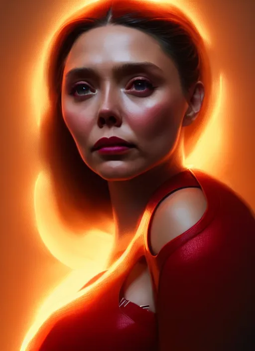 Image similar to portrait of modern darna, elizabeth olsen, intricate, elegant, glowing lights, highly detailed, digital painting, artstation, glamor pose, concept art, smooth, sharp focus, illustration, art by wlop, mars ravelo and greg rutkowski