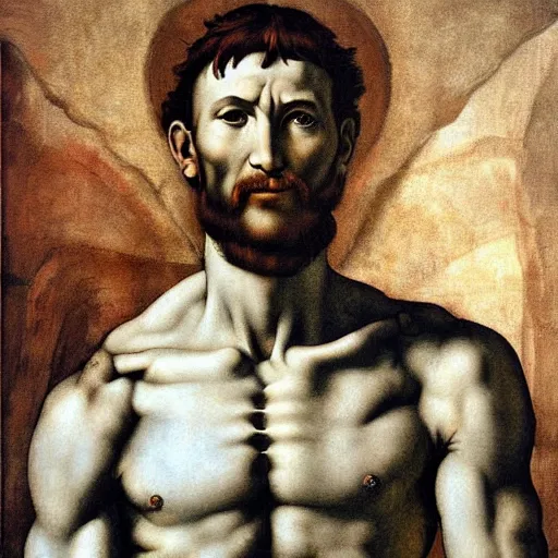 Image similar to unknown painting of michelangelo, ultra realistic details