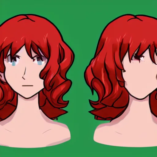 Prompt: visual novel front - facing character sprite of a red - haired teen