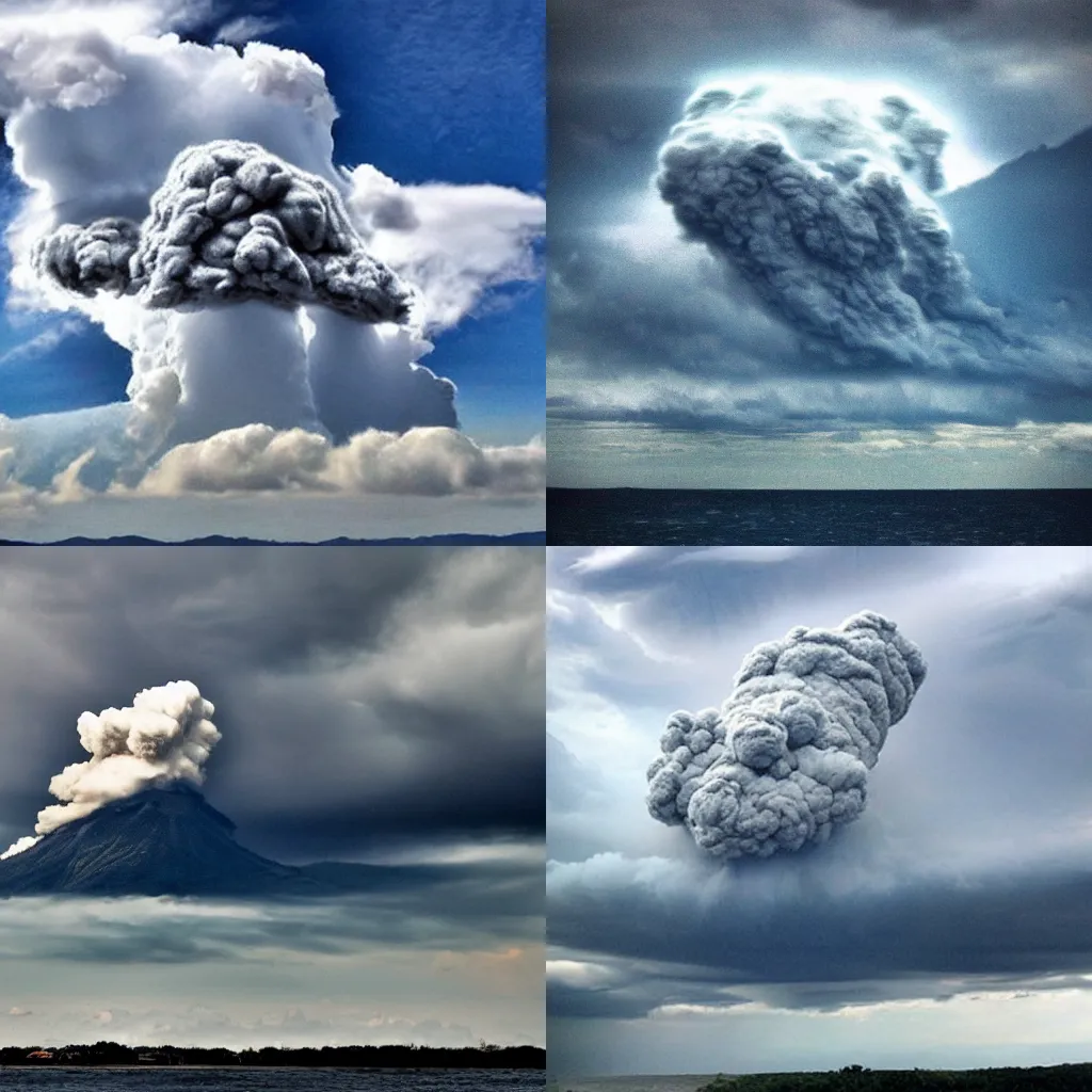 Prompt: cumulonimbus clouds in the shape of godzilla