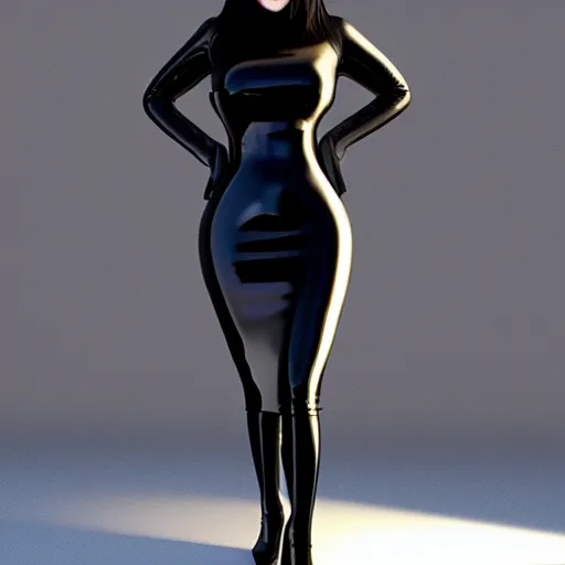 Prompt: a curvy pale goth woman wearing an elegant tight shiny dark latex high-neck dress, cgsociety, photorealistic, sublime-cool-hot-hyperadvanced, 16k, smooth, sharp focus, trending on ArtStation, volumetric lighting, fully clothed, thin waist