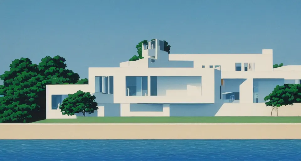 Prompt: modern villa, italian seaside, hiroshi nagai