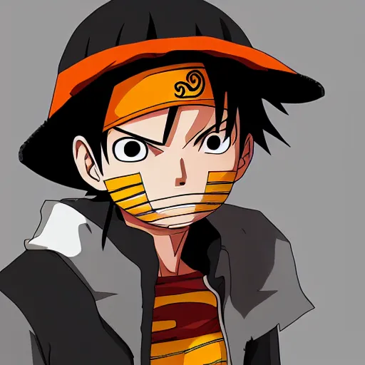 Prompt: luffy dressed as naruto , digital art , trending on artstation ,Hyperdetailed , CGSociety