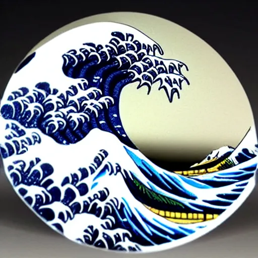 Image similar to a d&d miniature of a marble statue of The Great Wave off Kanagawa, 3D, sculpture