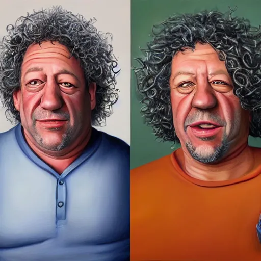 Prompt: Caricature portraits done of Gene Ween and Dean Ween, realistic, hyperrealistic, very realistic, highly detailed, very detailed, extremely detailed, detailed, oil painting, digital art, trending on artstation