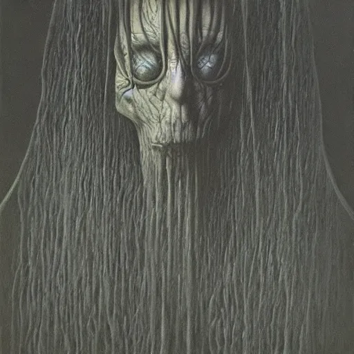 Image similar to witch by Zdzisław Beksiński, oil on canvas