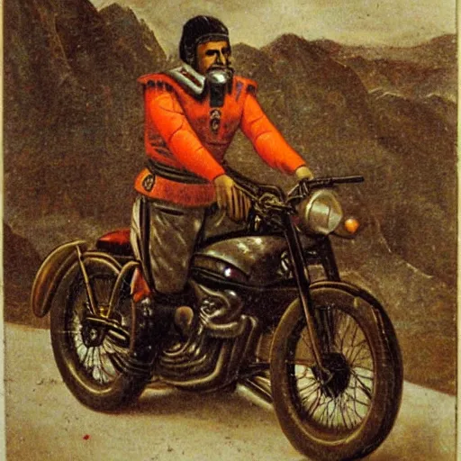 Prompt: Atahualpa riding a motorcycle