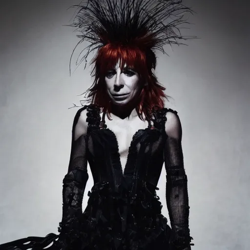 Prompt: mylene farmer by nick knight, dark themed, red weapon 8 k s 3 5, cooke anamorphic / i lenses, highly detailed, cinematic lighting, high resolution