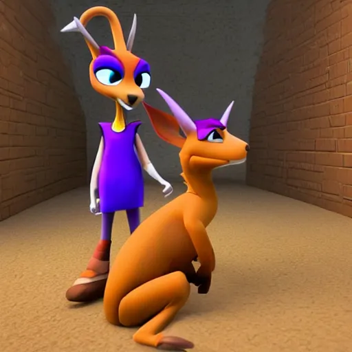 Image similar to sheila the kangaroo from the playstation game spyro the dragon, meets kao the kangaroo from the dreamcast game kao the kangaroo, 3 d render