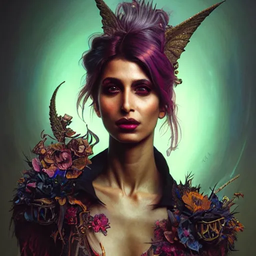 Image similar to portrait painting of iman vellani as a punk fairy, ultra realistic, concept art, intricate details, eerie, highly detailed, photorealistic, octane render, 8 k, unreal engine. art by artgerm and greg rutkowski and charlie bowater and magali villeneuve and alphonse mucha