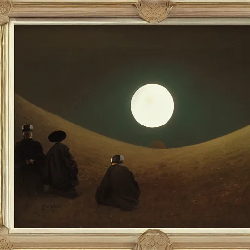 Image similar to dark solar eclipse, above a village, highly detailed, studio 4 k quality, by ramon casas