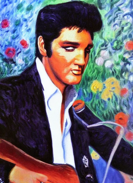 Image similar to oil painting of elvis presley by monet