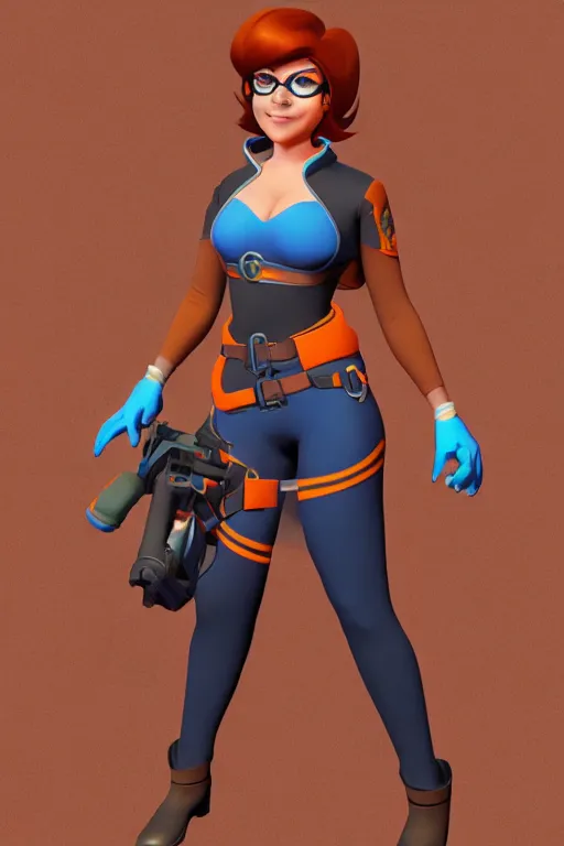 Prompt: Velma from Scooby Doo, overwatch character art, 3D model,