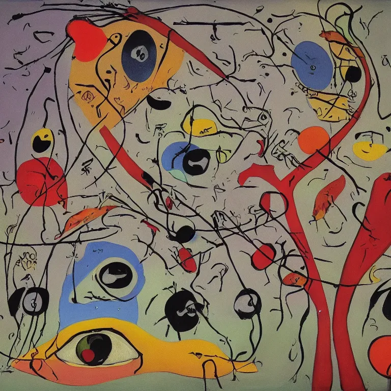 Image similar to The Eden of eye parasites. Painting by Juan Miro