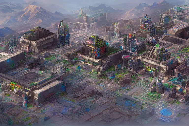 Image similar to A futuristic Inca city, ancient technology, very detailed, concept art, trending on art station