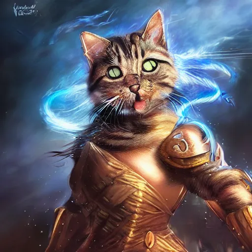 Image similar to a hyper realistic cat warrior, ultra detailed, magic the gathering art, digital art, cinematic, studio lighting, background battlefield, fantasy,