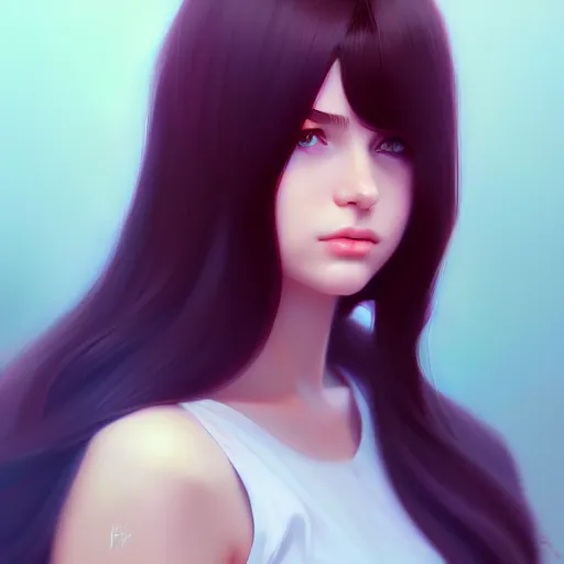 Image similar to a portrait of a girl with long brunette hair by by ilya kuvshinov, fuji choko, ross tran, 8 k resolution, trending on artstation