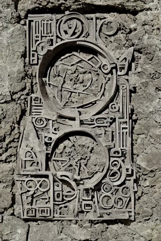Image similar to absurd ruins of ancient technology, coered in sigils, opening the portal to another dimension, cg society