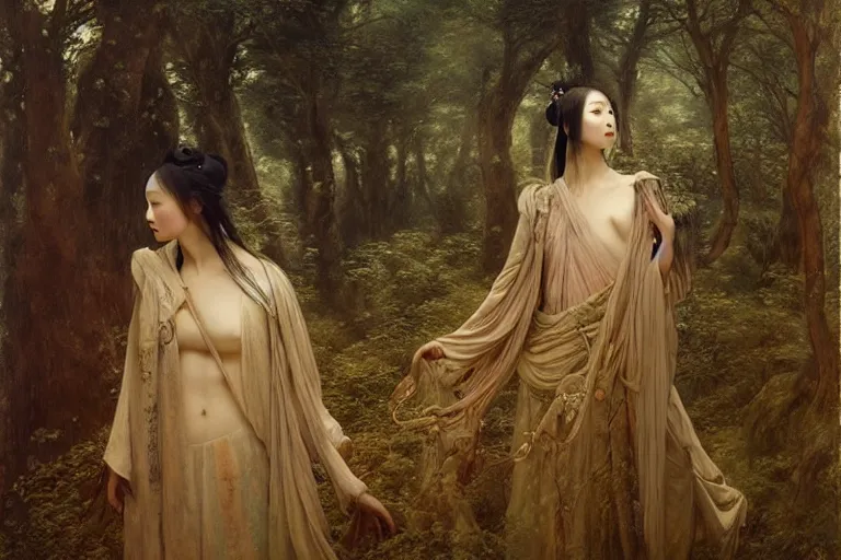 Image similar to wuxia, forest, moonlight, intricate beautiful faces, painting by gaston bussiere, agostino arrivabene, vanessa beecroft, anka zhuravleva, mary jane ansell