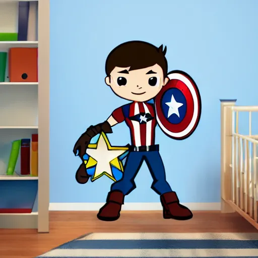 Prompt: captain america as a very young boy smiling on the cartoon wild - kratts, sticker - art, svg vector, adobe - illustrator