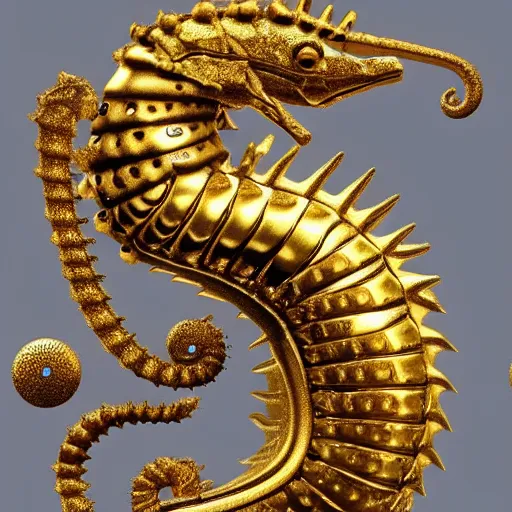 Prompt: the battle is a seahorse, 8 k resolution digital art by thomas erickson and taro okamoto, trending on artstation a seahorse made out of gold and jewels by a seahorse made out of