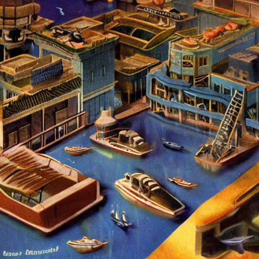 Image similar to underwater city 1 9 5 0 s realistic retro